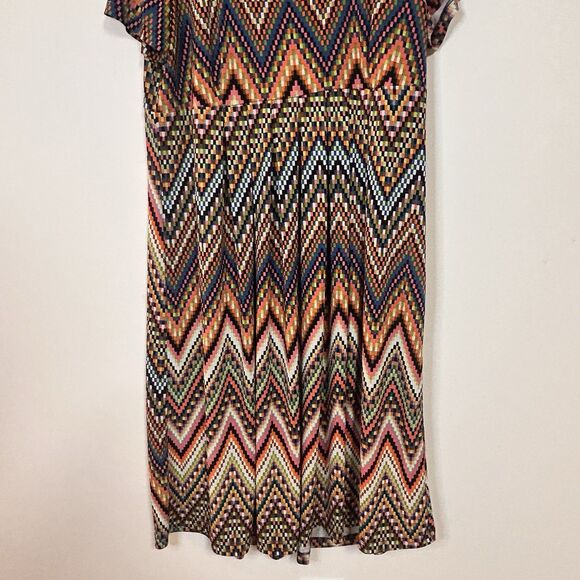 Nina Leonard Chevron Print Dress Size 16 Stretch Knit Short Sleeve Boho - Picture 4 of 7
